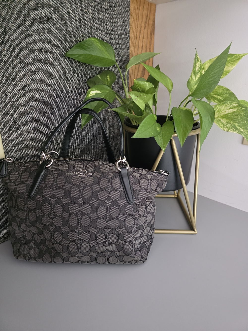 Coach Gray/Black Signature Tote with Double Handles